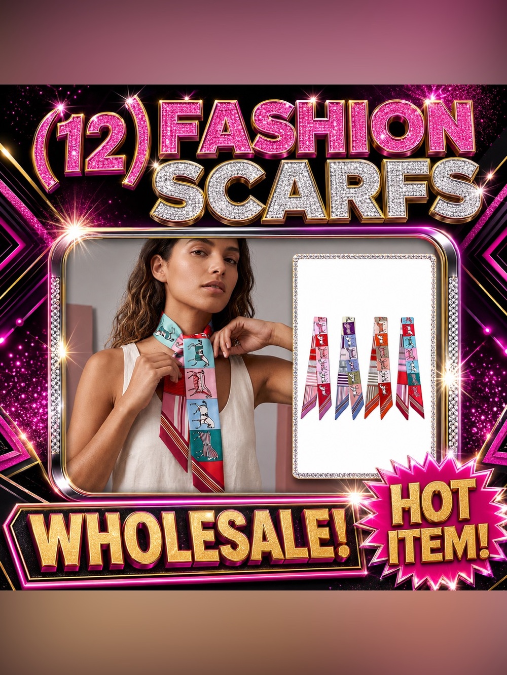 Fashion Scarves Pack - Multicolor Silk Twilly Scarf